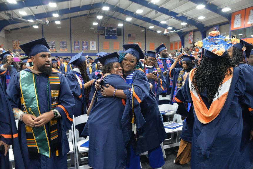 Students celebrate during the 165th Commencement Ceremony at Lincoln University, a historically Black college, in 2024.