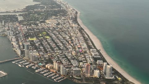 An aerial view of the city, in Miami, United States on May 9, 2024. (Photo by Jakub Porzycki/NurPhoto)