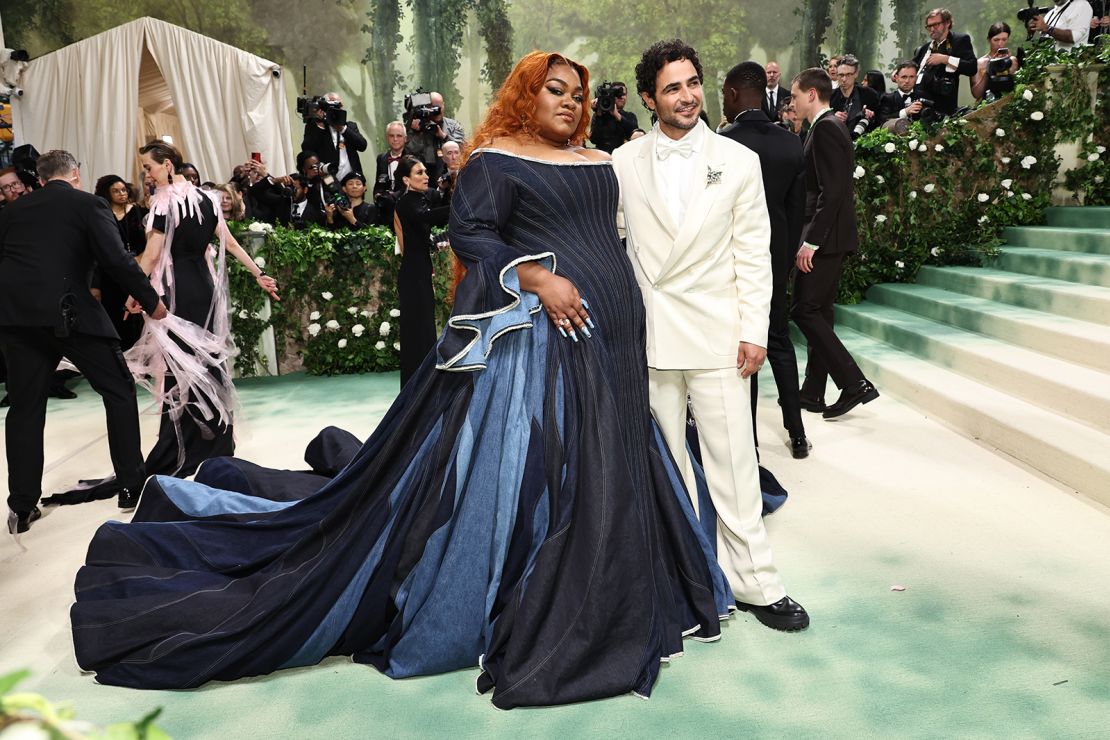 Posen accompanying Da'Vine Joy Randolph — for whom he designed a denim gown — on the 2024 Met Gala red carpet in May.