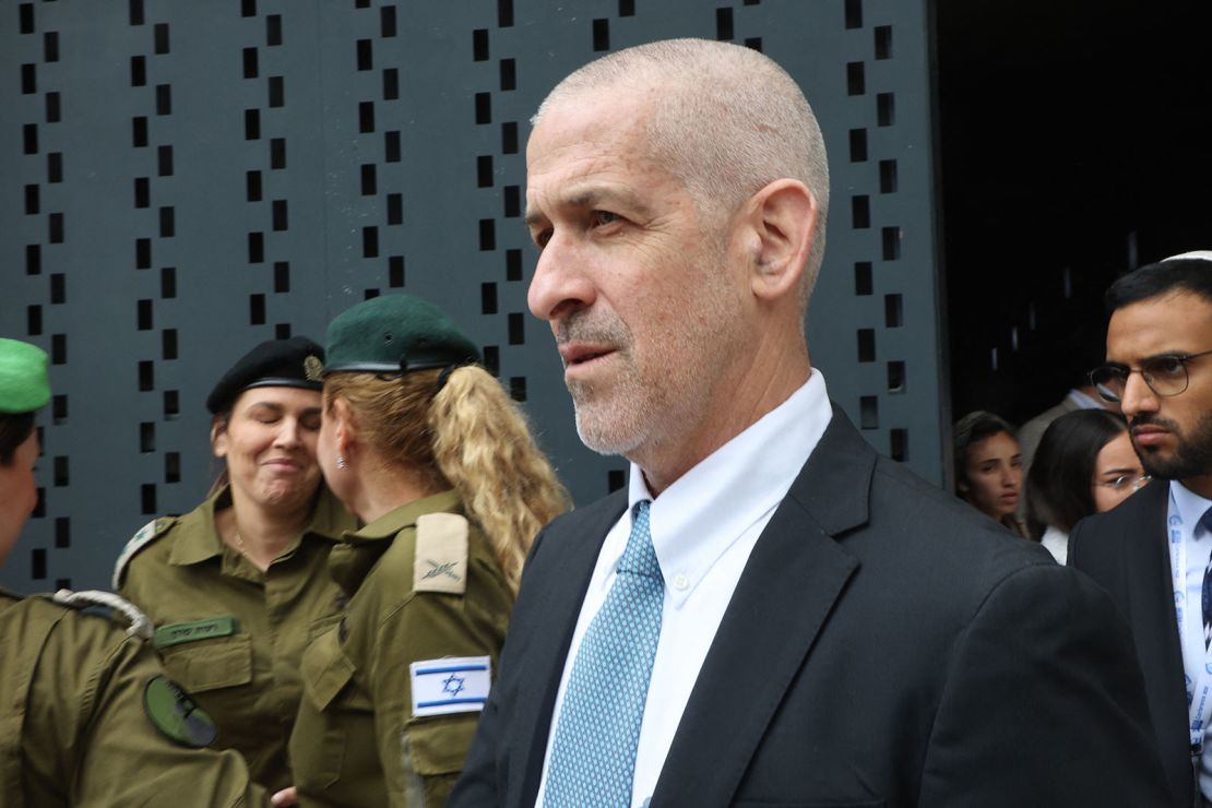 Ronen Bar, chief of Israel's domestic Shin Bet security agency, attends a ceremony marking Memorial Day for fallen soldiers of Israel's wars and victims of attacks at Jerusalem's Mount Herzl military cemetery on May 13, 2024.