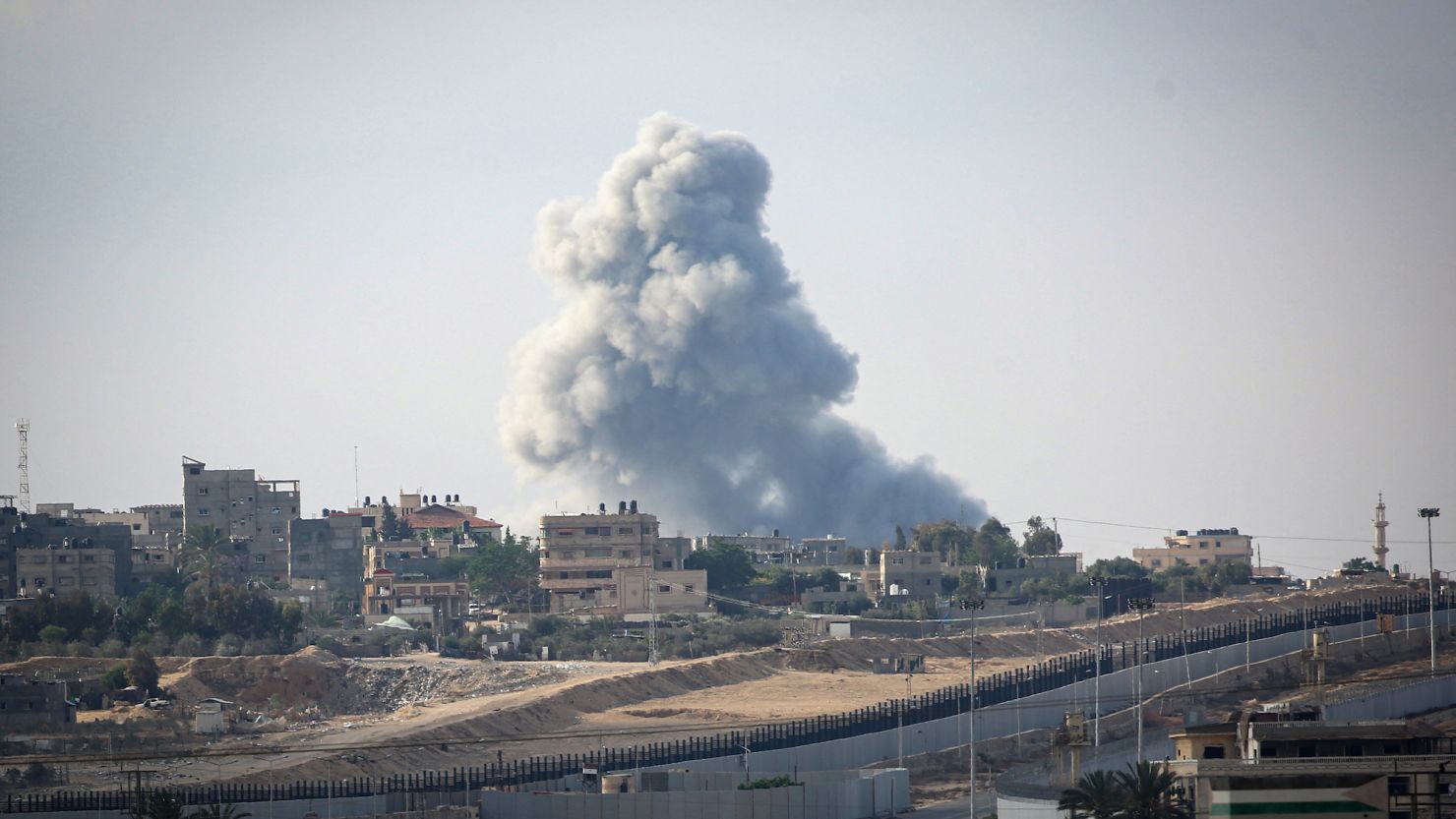 Smoke billows during Israeli strikes in eastern Rafah in the southern Gaza Strip on May 13, 2024, amid the ongoing conflict between Israel and the Palestinian militant group Hamas.