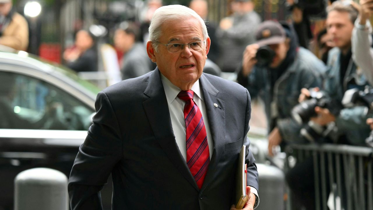 New Jersey Sen. Bob Menendez arrives at  Manhattan federal court in New York City on May 13, 2024.