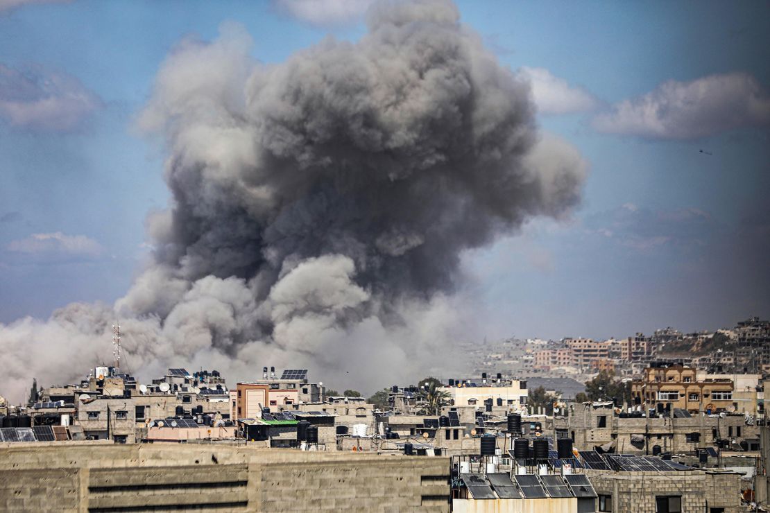 Smoke rises after Israeli airstrikes on the Jabalya region, in Gaza City, Gaza on Monday.