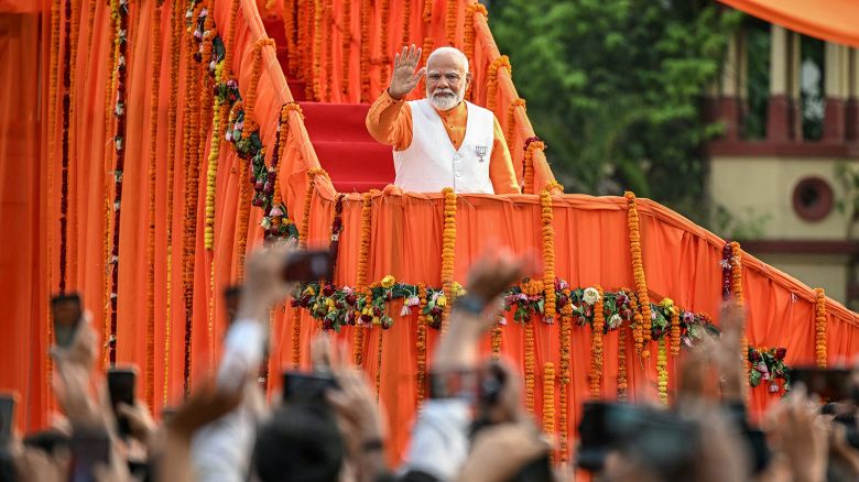 India's Prime Minister Narendra Modi in his constituency of Varanasi on May 13, 2024.