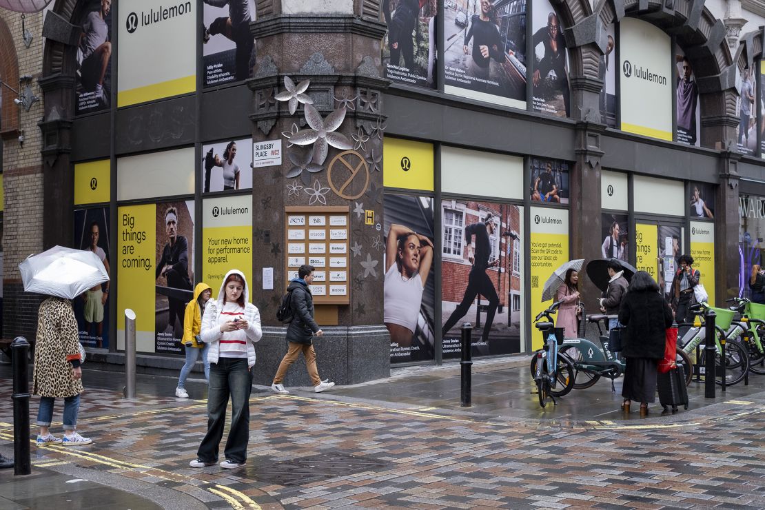 Street scene outside the new Lululemon store in Covent Garden on May 6, 2024 in London, United Kingdom.