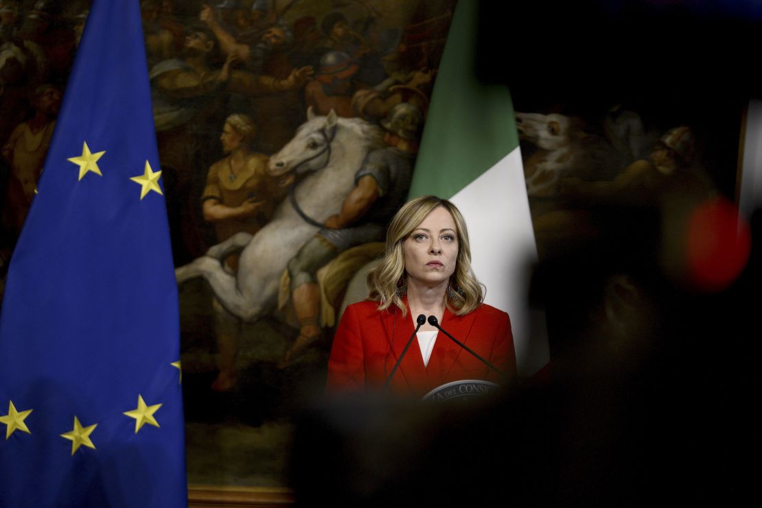 Italian Prime Minister Giorgia Meloni speaks in Rome on May 13.