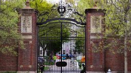 Cambridge, MA - May 9: The Johnston Gate at Harvard University remains closed with limited access as the tent city occupation at Harvard University continues. Pro-Palestine protesters remain in an encampment at Harvard Yard in protest of Harvard's investment in Israel.