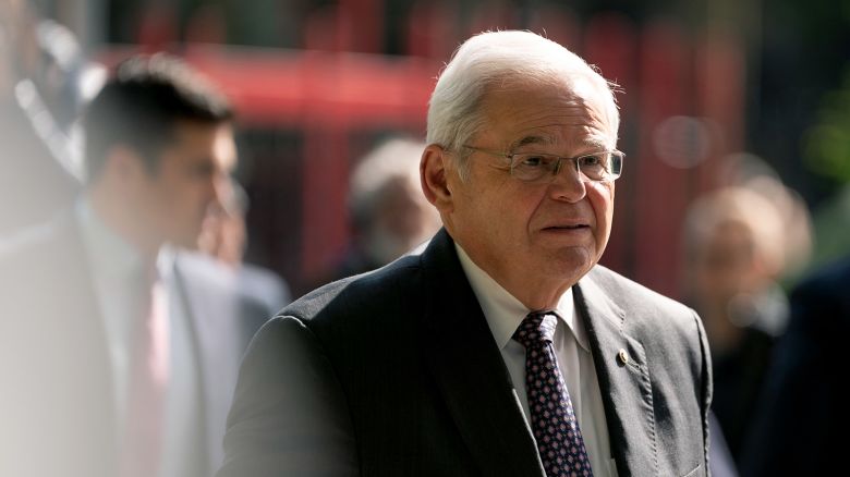 Sen. Robert Menendez arrives for trial at Manhattan Federal Court in New York City on May 14, 2024. Menendez and his wife are accused of extortion, obstruction of justice, and accepting bribes to perform favors for businessmen with connections to Egypt and Qatar.