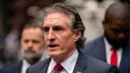 North Dakota Governor Douglas James Burgum addresses the media outside of Manhattan Criminal Court on behalf of former President Donald Trump on May 14, 2024 in New York City. Former U.S. President Donald Trump faces 34 felony counts of falsifying business records in the first of his criminal cases to go to trial.