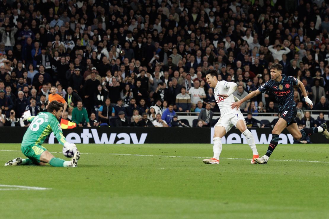 Stefan Ortega makes an incredible save from Son Heung-Min to keep City's title hopes alive.
