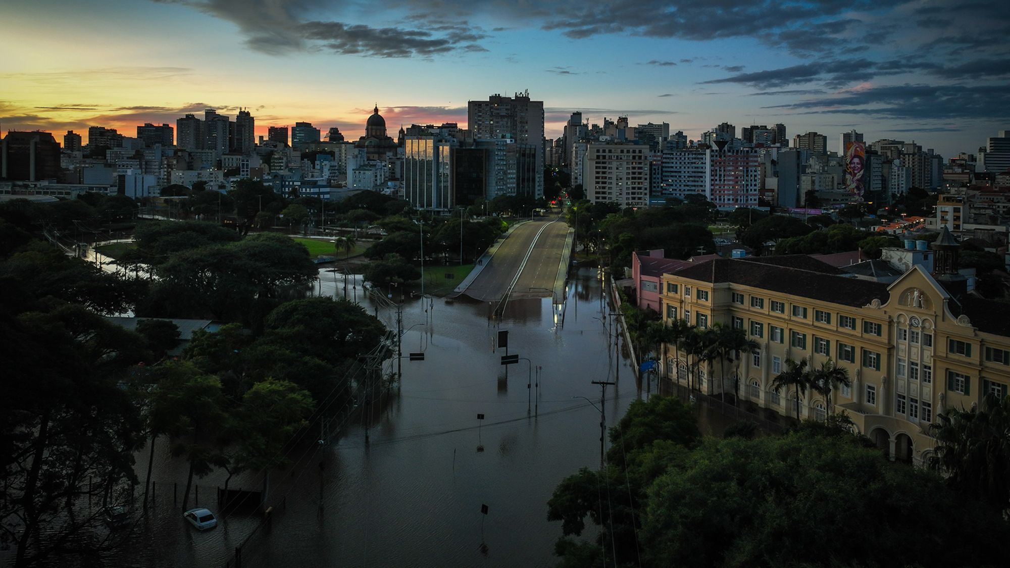 Streets in the city center of Porto Alegre in Brazil on May 14, 2024, weeks after the floods first hit.