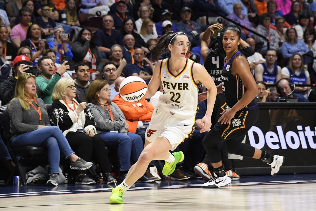 Clark handles the ball during the Fever's game against the Connecticut Sun on May 14.