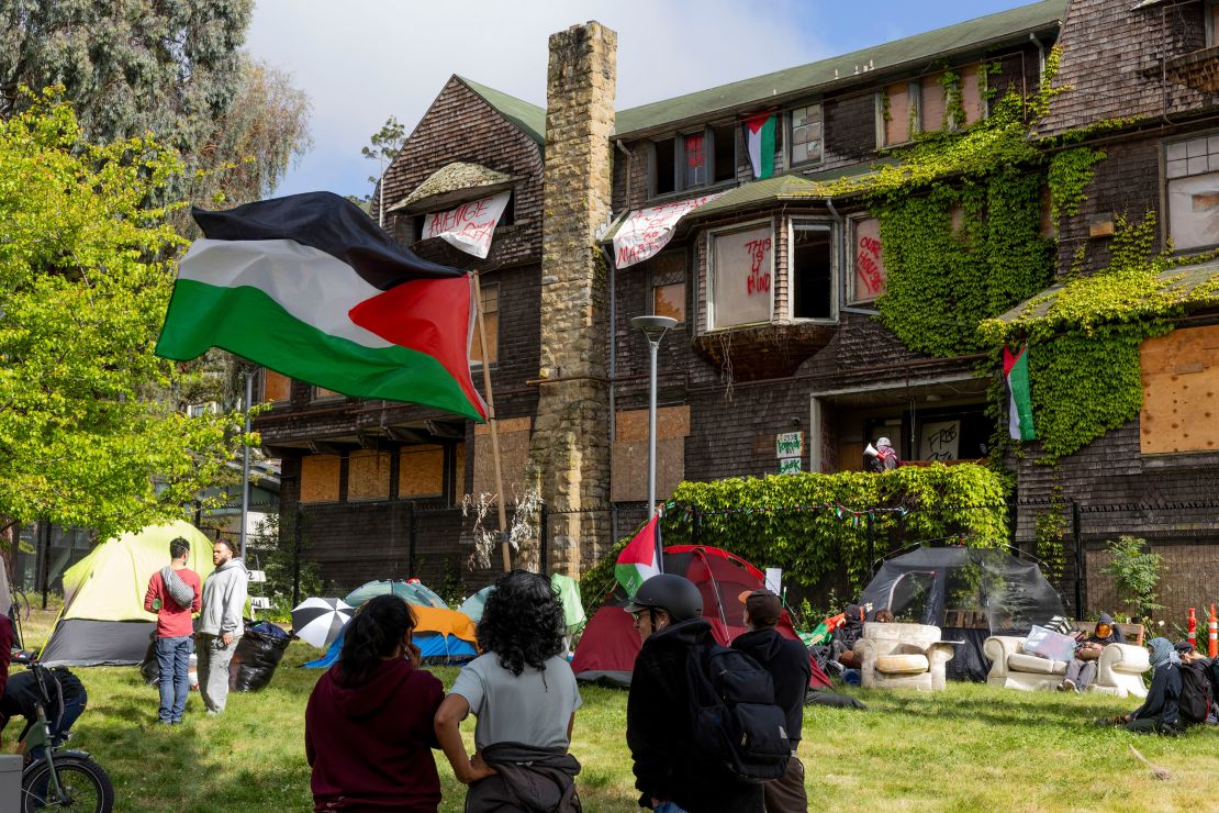 Pro-Palestine protesters on Wednesday take over a vacant building at the University of California, Berkeley.