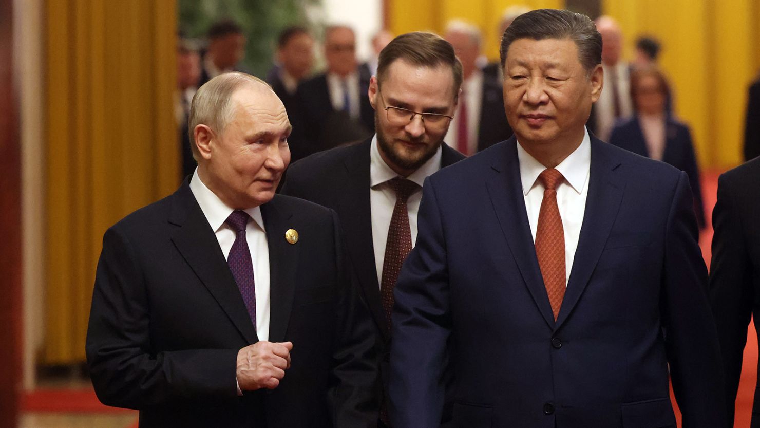 Russian President Vladimir Putin and Chinese leader Xi Jinping meet in Beijing's Great Hall of the People on May 16 during Putin's state visit to China.