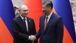 BEIJING, CHINA - MAY 16: (RUSSIA OUT) Russian President Vladimir Putin (L) and Chinese President Xi Jinping (R) shake hands during a bilateral meeting on May 16, 2024 in Beijing, China. Russian President Vladimir Putin is in China for a two-day state visit. (Photo by Contributor/Getty Images)
