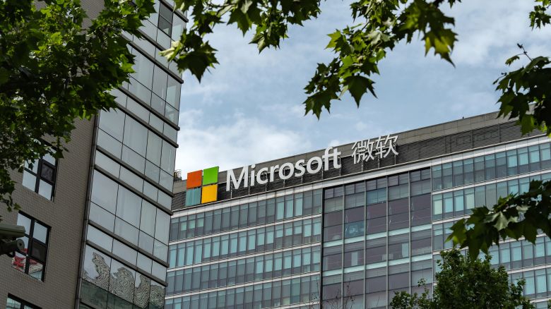 Signage for Microsoft Corp. atop the company's offices in Beijing, China, on Thursday, May 16, 2024.