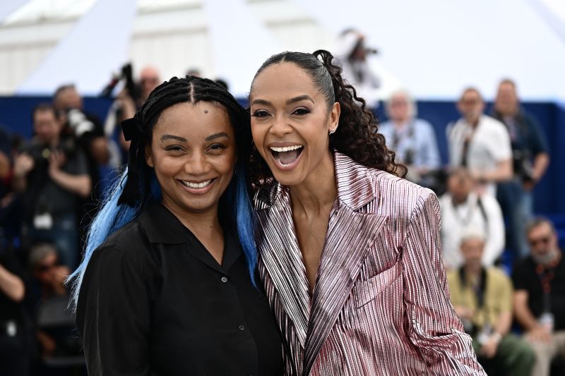 Writer-director Rungano Nyoni (left) and actress Susan Chardy (right) pose during a photocall at the Cannes Film Festival on May 16, 2024.