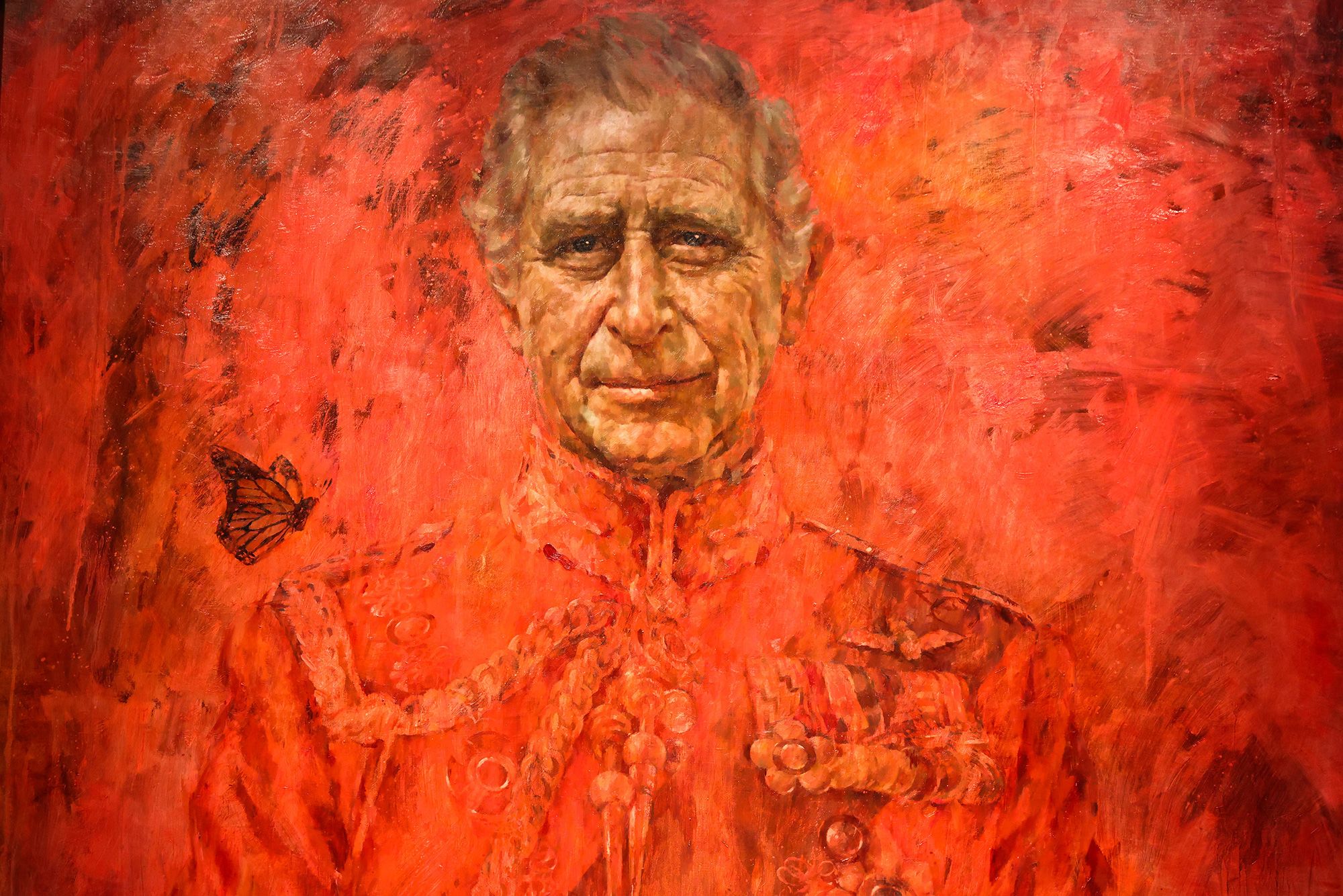 Close-up view of King Charles III' first official portrait since his coronation.