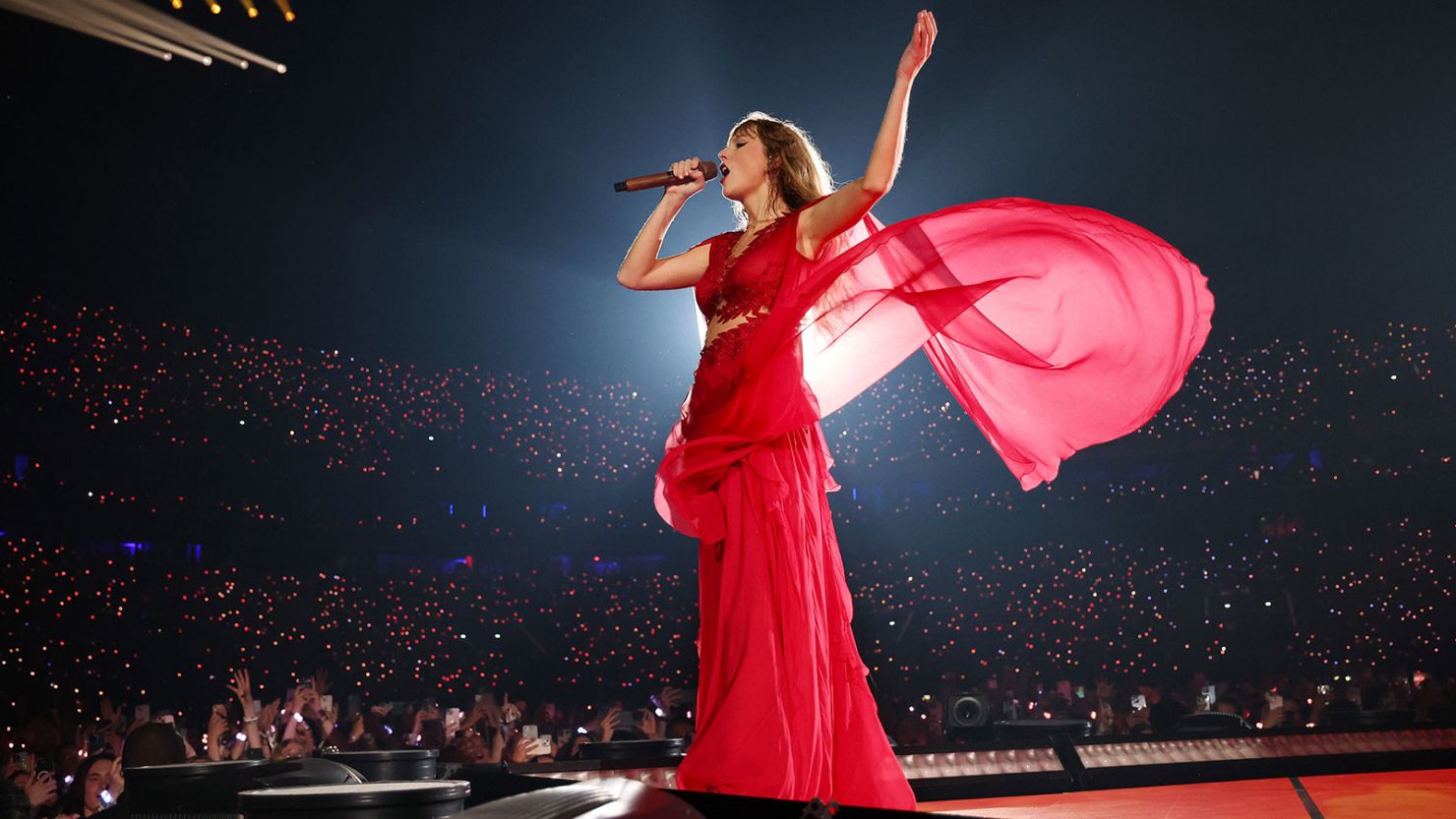 Taylor Swift performing the Eras Tour in Paris on Sunday.