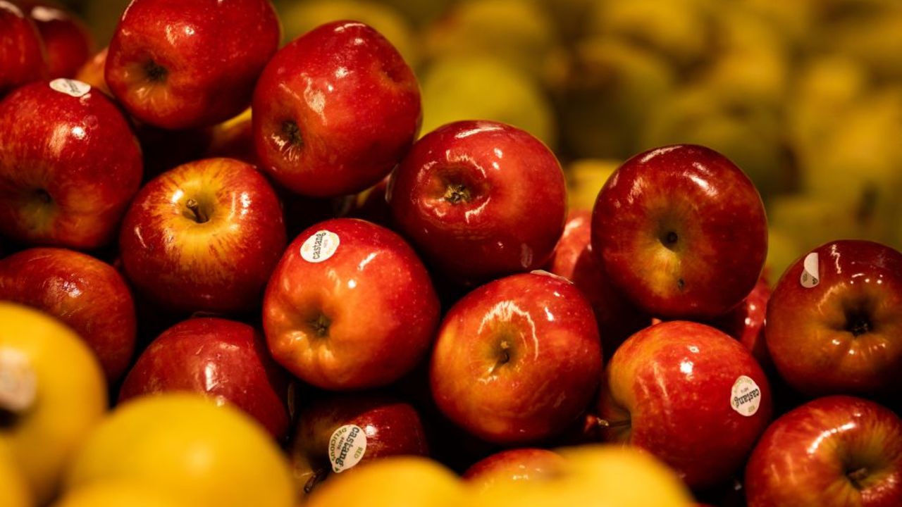 Apples are pictured in the fruit and vegetable section of a supermarket in Issy-les-Moulineaux, on May 16, 2024. (Photo by JOEL SAGET / AFP) (Photo by JOEL SAGET/AFP via Getty Images)