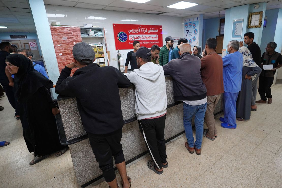 Palestinians wait for medical care at the European hospital in Khan Younis in the southern Gaza Strip in May, before the Israeli army ordered the evacuation of the facility.