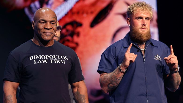 NEW YORK, NEW YORK - MAY 13: Mike Tyson and Jake Paul attend the Jake Paul vs. Mike Tyson press conference at The Apollo Theater on May 13, 2024 in New York City. (Photo by Shareif Ziyadat/Getty Images)