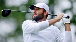 LOUISVILLE, KY - MAY 17: Scottie Scheffler (USA) hits a drive at the 2nd hole during the second round of the 2024 PGA Championship at Valhalla Golf Club on May 17, 2024 in Louisville, Kentucky. (Photo by Joe Robbins/Icon Sportswire via Getty Images)