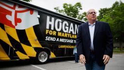 Larry Hogan, Republican candidate for U.S. Senate in Maryland, arrives at a polling place to cast his ballot in the state primary election in Davidsonville, Maryland on May 14, 2024. Hogan served two terms as the governor of Maryland, from 2015 to 2023.