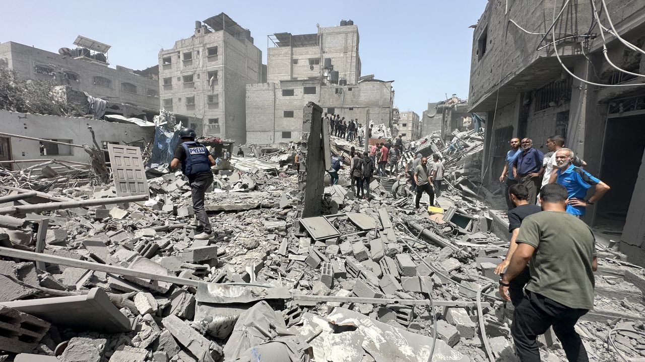 A view from the surroundings of damaged Al-Awda Hospital after Israeli attacks, in Beit Lahia, Gaza on May 18.