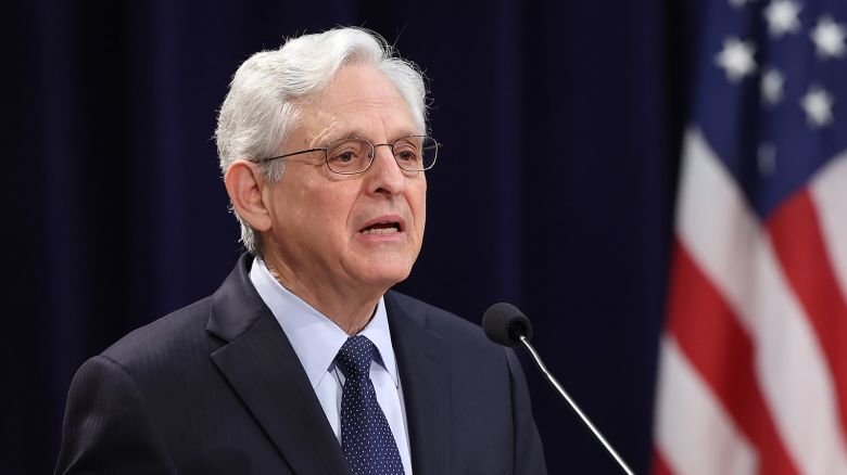 Attorney General Merrick Garland speaks at the Justice Department in Washington, DC on May 14, 2024.