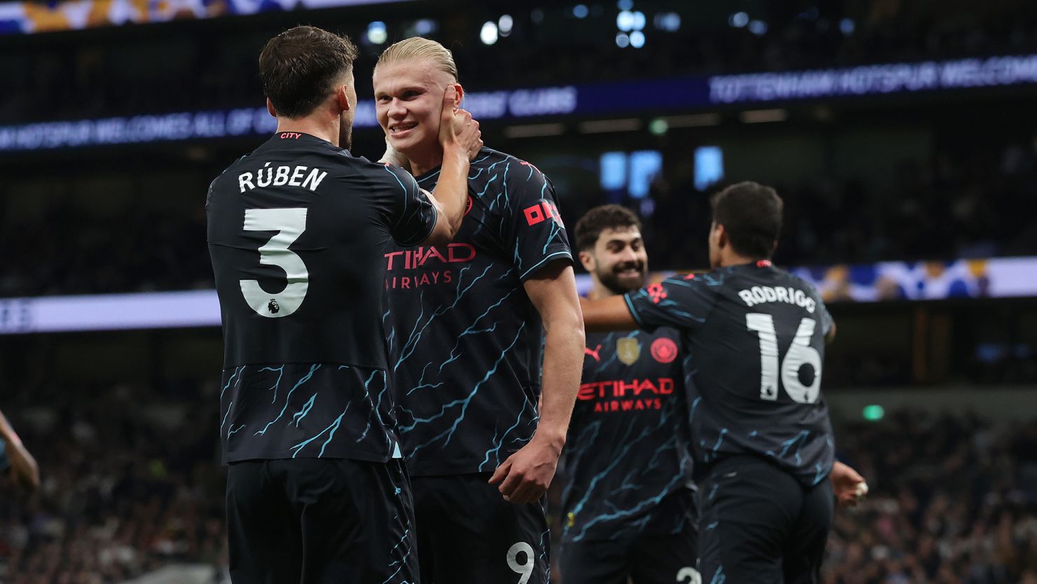 Erling Haaland scored two goals as Manchester City beat Tottenham in a vital game.