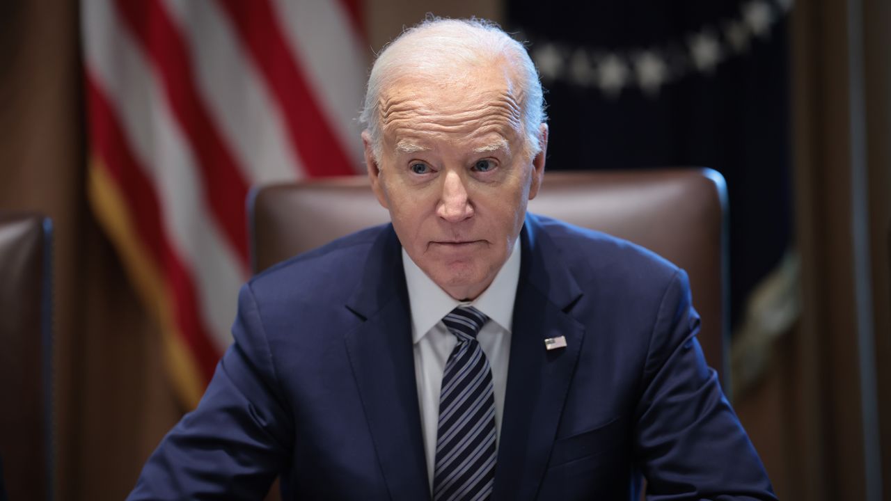 U.S. President Joe Biden delivers remarks while meeting with the Joint Chiefs and Combatant Commanders in the Cabinet Room of the White House May 15, 2024 in Washington, DC. Biden will host a dinner later this evening for the same group.