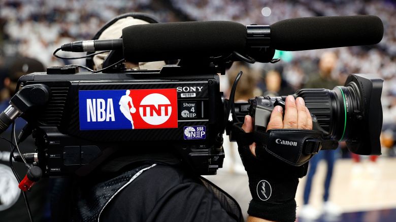 An NBA on TNT logo is seen on a broadcast camera during the Western Conference Finals on May 12, 2024 in Minneapolis, Minnesota.