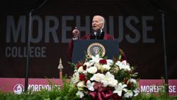 US President Joe Biden delivers a commencement address during Morehouse College's graduation ceremony in Atlanta, Georgia on May 19, 2024. Biden's graduation speech at Morehouse College, the university attended by the late rights icon Martin Luther King, Jr, will be his most direct engagement with students since demonstrations over Israel's war in Gaza roiled campuses across the United States. (Photo by ANDREW CABALLERO-REYNOLDS / AFP) (Photo by ANDREW CABALLERO-REYNOLDS/AFP via Getty Images)