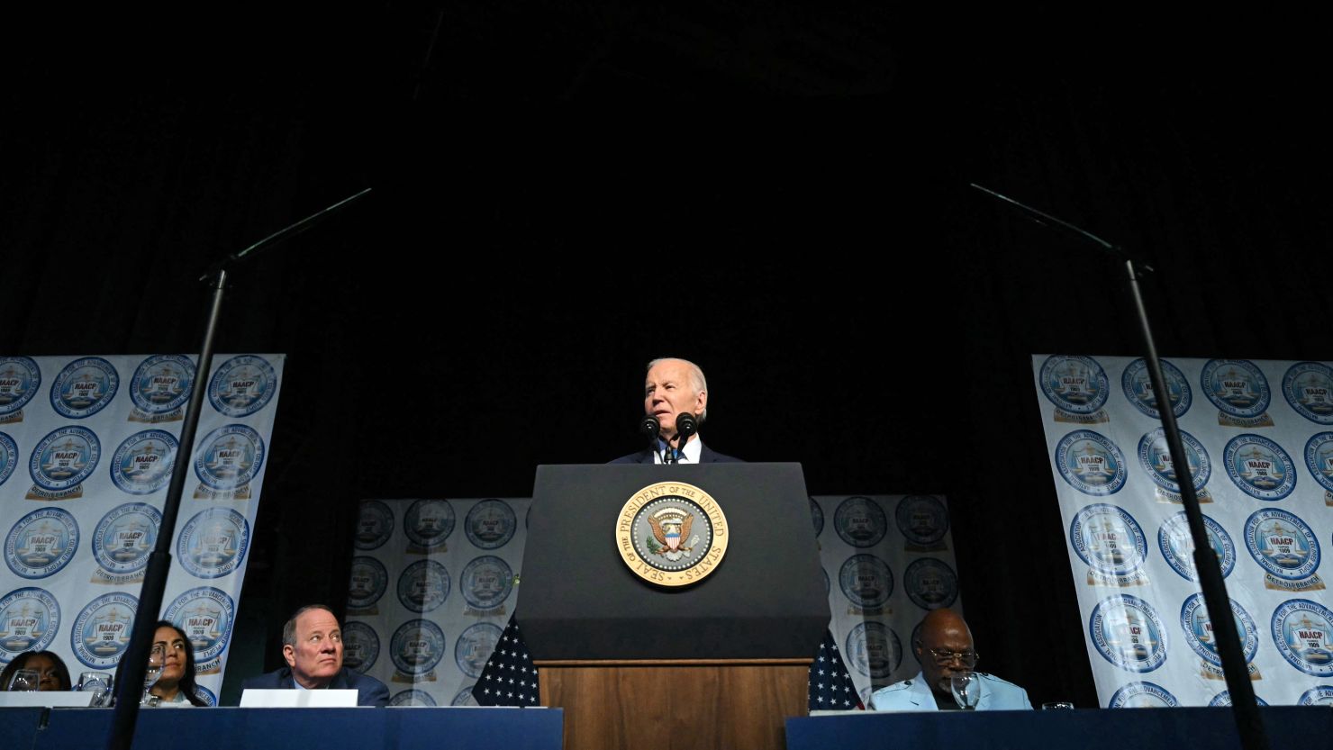 President Joe Biden speaks at an NAACP dinner in Detroit on May 19, 2024.