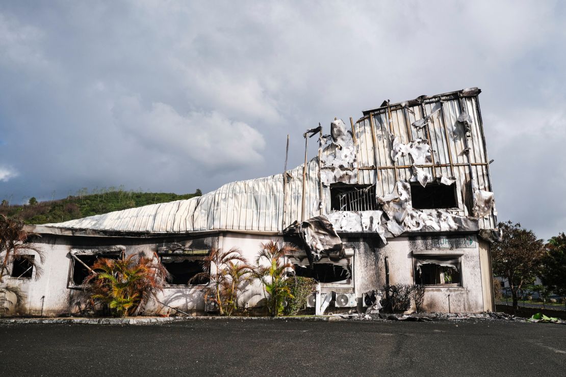 A burnt building is seen in the Normandy industrial zone in Noumea, France's Pacific territory of New Caledonia, on May 20, 2024.