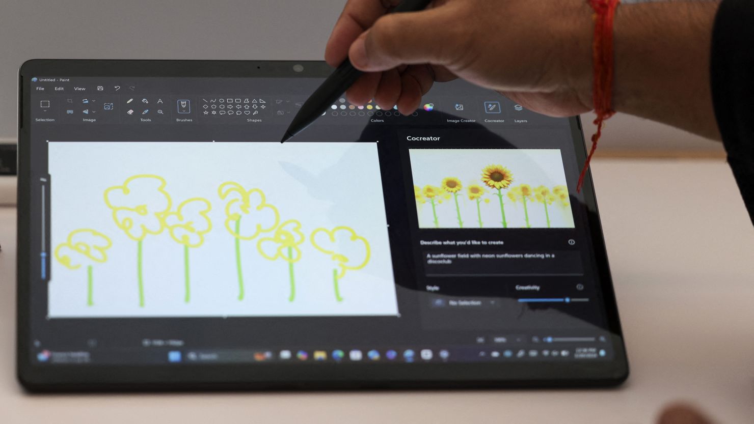 Microsoft Paint with Co-creator feature is pictured during a demonstration following the Microsoft Briefing event in Redmond, Washington on May 20, 2024.