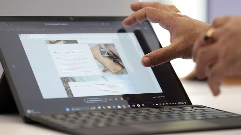 A demonstration of Microsoft's Recall feature on a Surface Pro is pictured following the Microsoft Briefing event in Redmond, Washington on May 20, 2024.