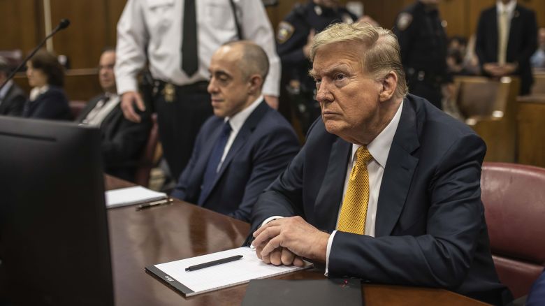Former U.S. President Donald Trump appears in court during his trial for allegedly covering up hush money payments at Manhattan Criminal Court on May 21, 2024 in New York City.