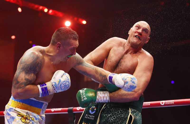 Oleksandr Usyk punches Tyson Fury during the IBF, WBA, WBC, WBO and Undisputed Heavyweight titles' fight at Kingdom Arena in Riyadh, Saudi Arabia on May 18, 2024. Usyk defeated Fury in a split decision,
