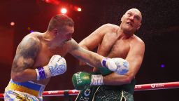 Oleksandr Usyk punches Tyson Fury during the IBF, WBA, WBC, WBO and Undisputed Heavyweight titles' fight at Kingdom Arena in Riyadh, Saudi Arabia on May 18, 2024. Usyk defeated Fury in a split decision,