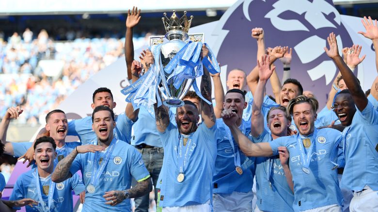 Manchester City become the first English team in history to win four straight league titles.