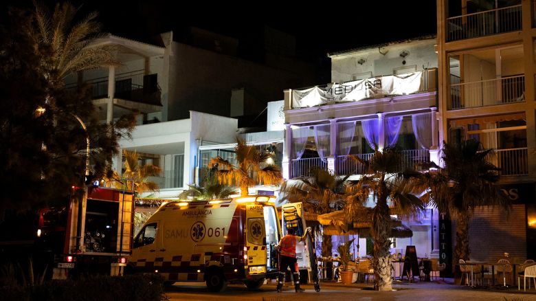 Emergency vehicles are seen after a two-storey restaurant collapsed, killing four and injuring at least 17 people on Playa de Palma, south of the Spanish Mediterranean island's capital Palma de Mallorca, on May 23, 2024. Four people died and 17 were injured after the roof of a two-storey restaurant collapsed on Spain's Mediterranean island of Mallorca on May 23, 2024, AFP reported. (Photo by Jaime REINA / AFP) (Photo by JAIME REINA/AFP via Getty Images)