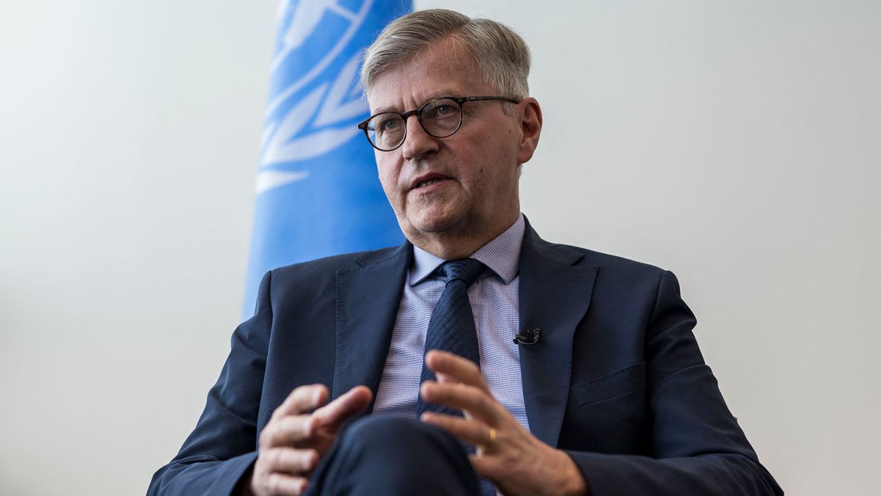 United Nations Under-Secretary-General for Peace Operations Jean-Pierre Lacroix speaks during an interview at the UN headquarters in New York City on May 21.