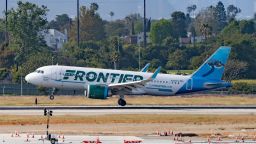 LOS ANGELES, CA - MAY 24: Frontier Airlines Airbus A320-251N arrives at Los Angeles International Airport during Memorial Day weekend on May 24, 2024 in Los Angeles, California. (Photo by AaronP/Bauer-Griffin/GC Images)