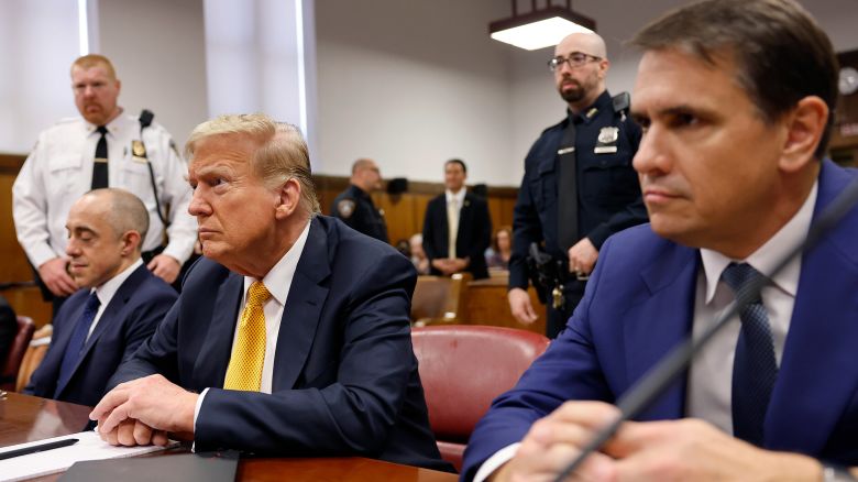 Former President Donald Trump sits in the courtroom during his hush money trial at Manhattan Criminal Court in New York City on May 21, 2024. After the defense wrapped, Judge Juan Merchan says to expect summations and closing arguments in the criminal trial next week.