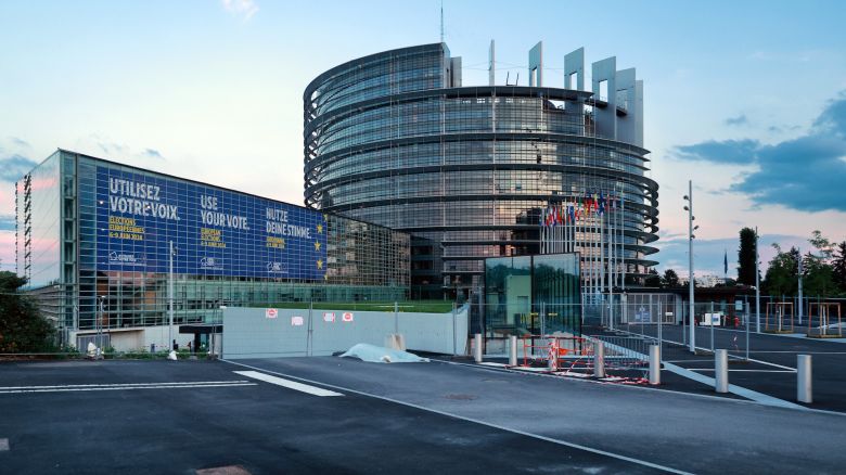 General outside view of the European Parliament building on May 21, 2024 in Strasbourg, France.