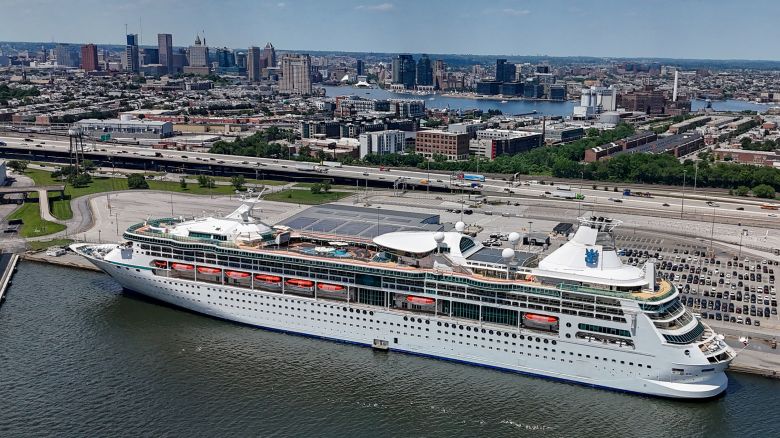 Royal Caribbean's Vision of the Seas is preparing for the first cruise out of Baltimore since the collapse of the Francis Scott Key Bridge, on May 24, 2024. (Jerry Jackson/Baltimore Sun/Tribune News Service via Getty Images)