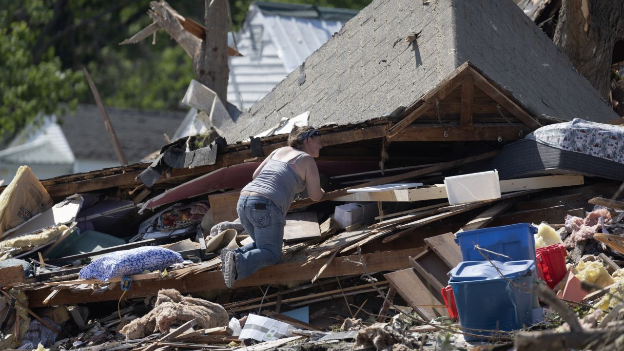 GREENFIELD, IOWA - MAY 23: Residents continue recovery and cleanup efforts with the help of family and friends following Tuesday's destructive tornado on May 23, 2024 in Greenfield, Iowa. The storm was responsible for several deaths in the small community. (Photo by Scott Olson/Getty Images)