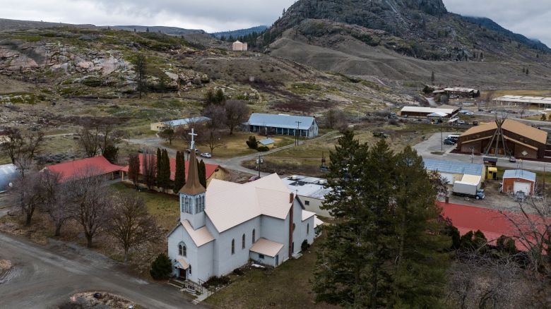 An aerial view of St. Mary's Mission, an Indian boarding school on the Colville Reservation in Omak, Washington, Tuesday, February 20, 2024.